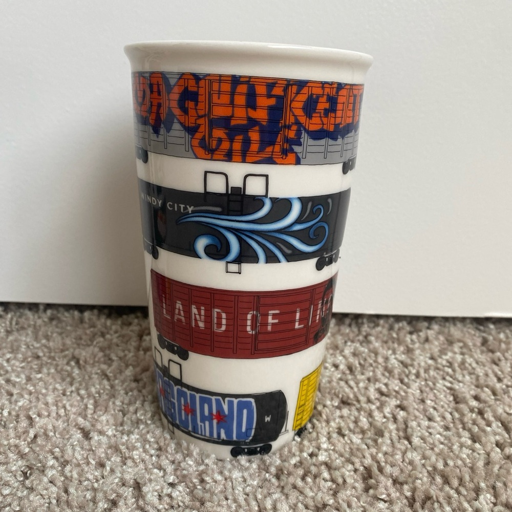 Starbucks Chicago Illinois Graffiti Railroad Train Cars Coffee Tumbler Mug Cup - Picture 2 of 6